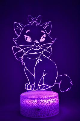 Lampe 3D Personnalisée à LED - Disney Marie  | Veilleuse Enfant Adorable, Décoration Chambre, Cadeau Personnalisé