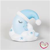 Figurine lune tirelire bleu 10 cm seule