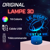 Lampe 3d personnalisée à led - Rugby c'est la vie| Veilleuse Enfant, Décoration Chambre, Cadeau Personnalisé Anniversaire et Noël