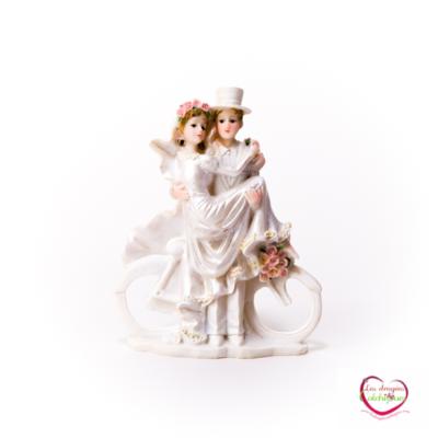 Figurine piéce montée couple de marié vélo 14 cm