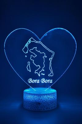 Lampe 3d personnalisée à led - Polynésie Bora Bora cœur | Veilleuse, Décoration Maison, Cadeau Personnalisé Anniversaire et Noël