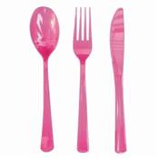 Mnagre couvert jetable plastique fuchsia 30 pices