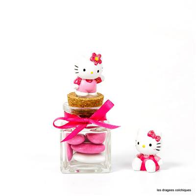 Contenant dragées sujet hello kitty sur pot en verre