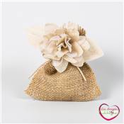 pochon  drages bourse en jute avec deco rose